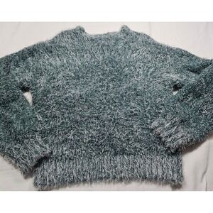 VERSONA Fuzzy Sweater Teal Metallic Sparkle Knit‎ Long Sleeve Pullover M